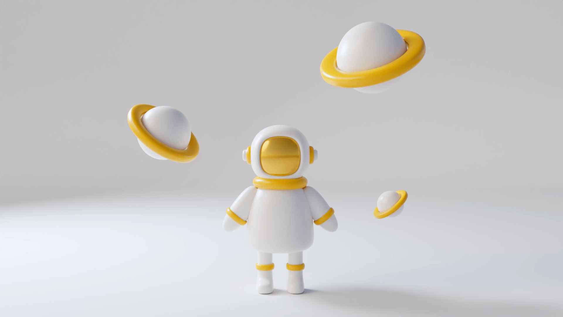 3D Rotating Astronaut with Orbiting Space Bodies